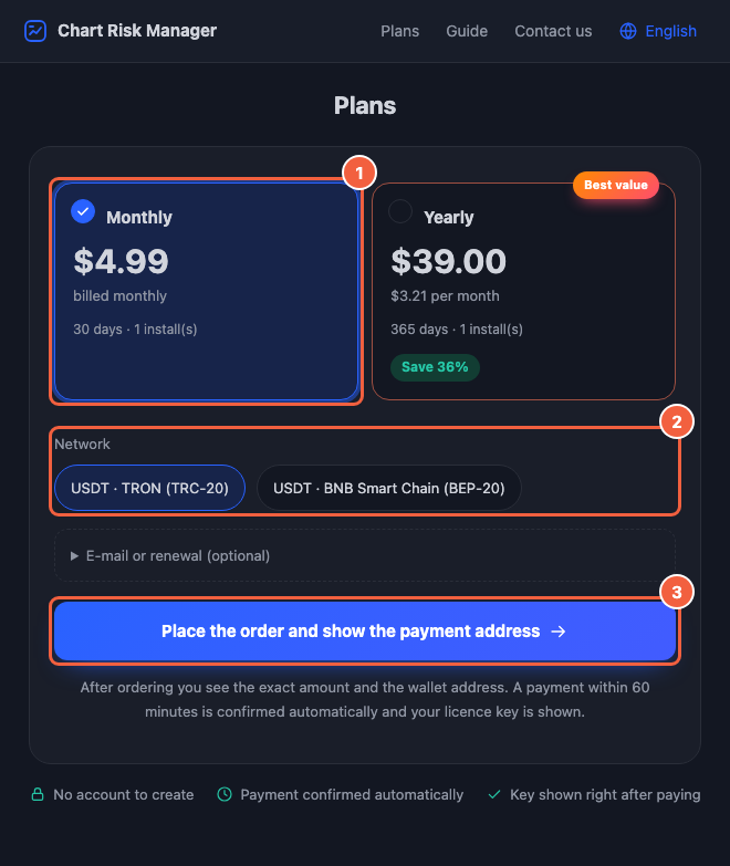 Shop: 1 plan, 2 network, 3 place the order