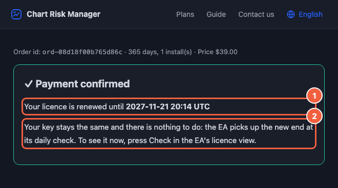 Renewal confirmed: 1 the new end, 2 nothing to do